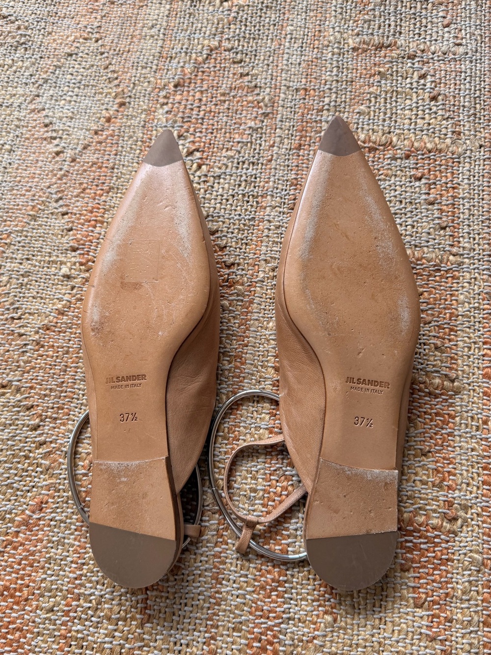 Jil Sander Nude Beige Silver Anklet Bangle Pointed Flat 37.5 - Picture 9 of 14